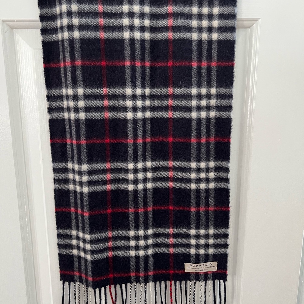 Burberry Black, White & Red Cashmere Plaid Scarf